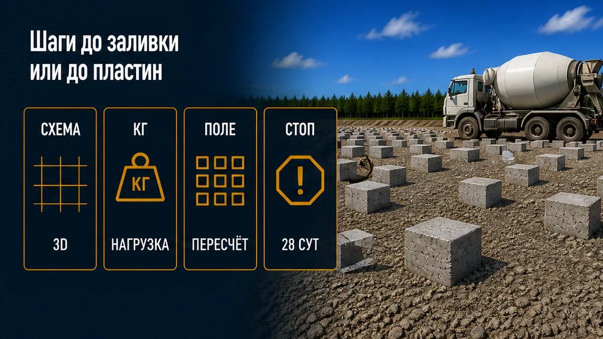 Шаги до заливки: назвать схему, килограммы на квадрат, пересчитать поле, не лить до расчёта