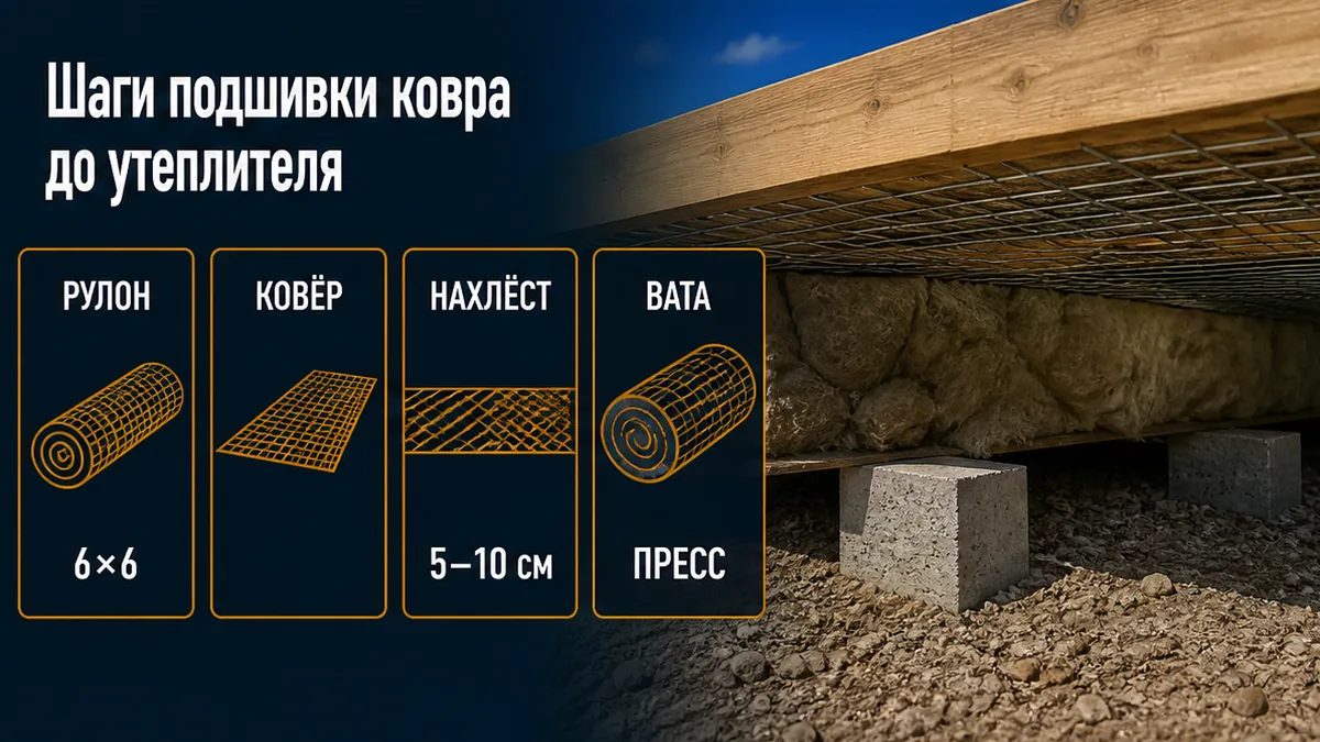Шаги: раскатать оцинковку снизу лаг, нахлёст, пресс-шайба, затем вата