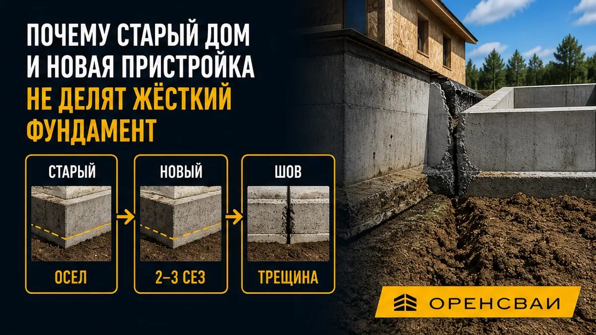 Старое основание уже осело, новое поле только начинает — жёсткая связка даёт трещину по стыку