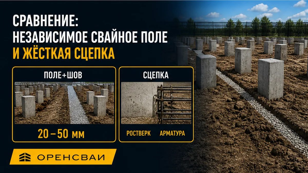 Сравнение: независимое поле с осадочным швом против жёсткой арматурной сцепки к ленте дома
