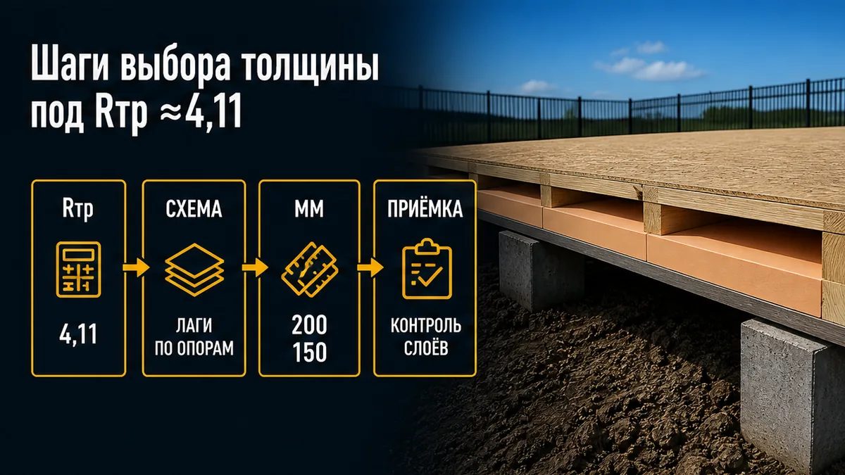 Шаги: Rтр около 4,11, вата 200 мм или ЭППС 150 мм, паробарьер сверху