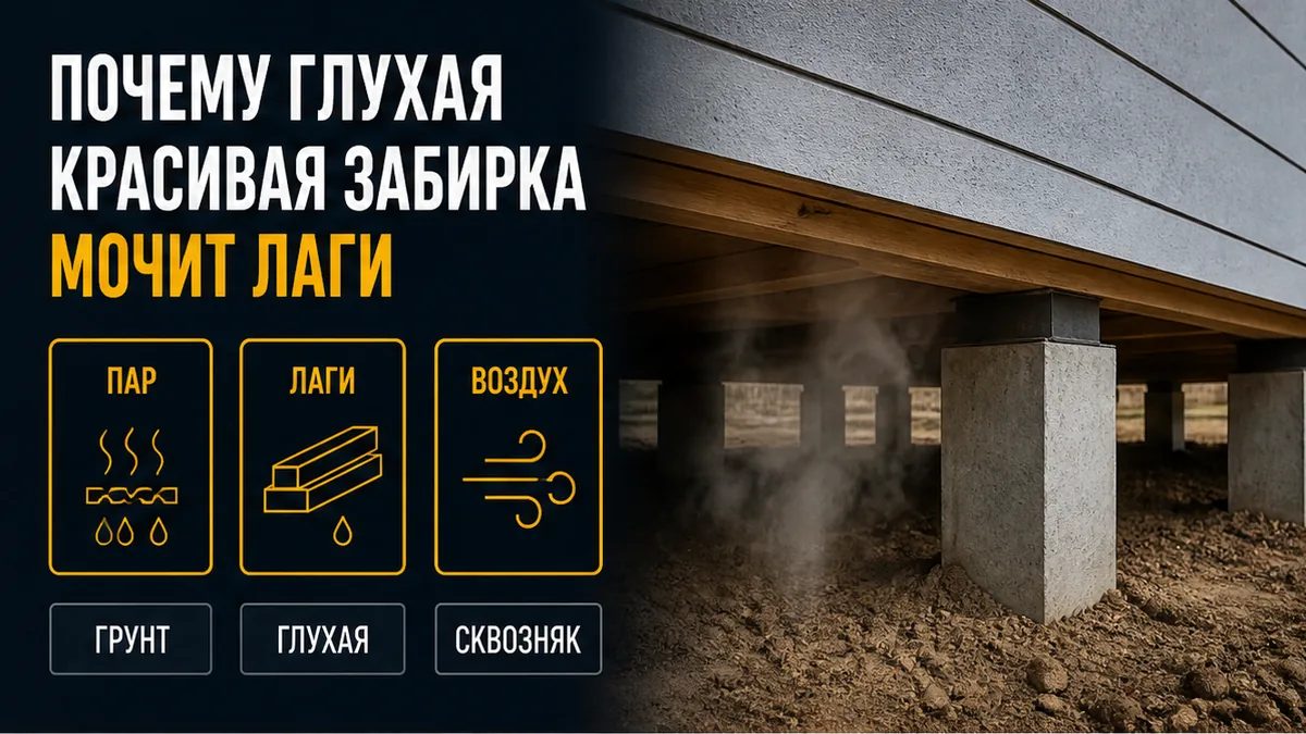 Глухая забирка: пар с грунта и конденсат на лагах без сквозного воздуха