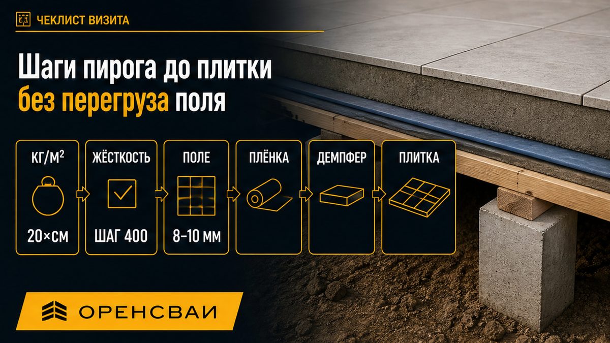 Шаги плавающего пирога стяжки на лагах до плитки