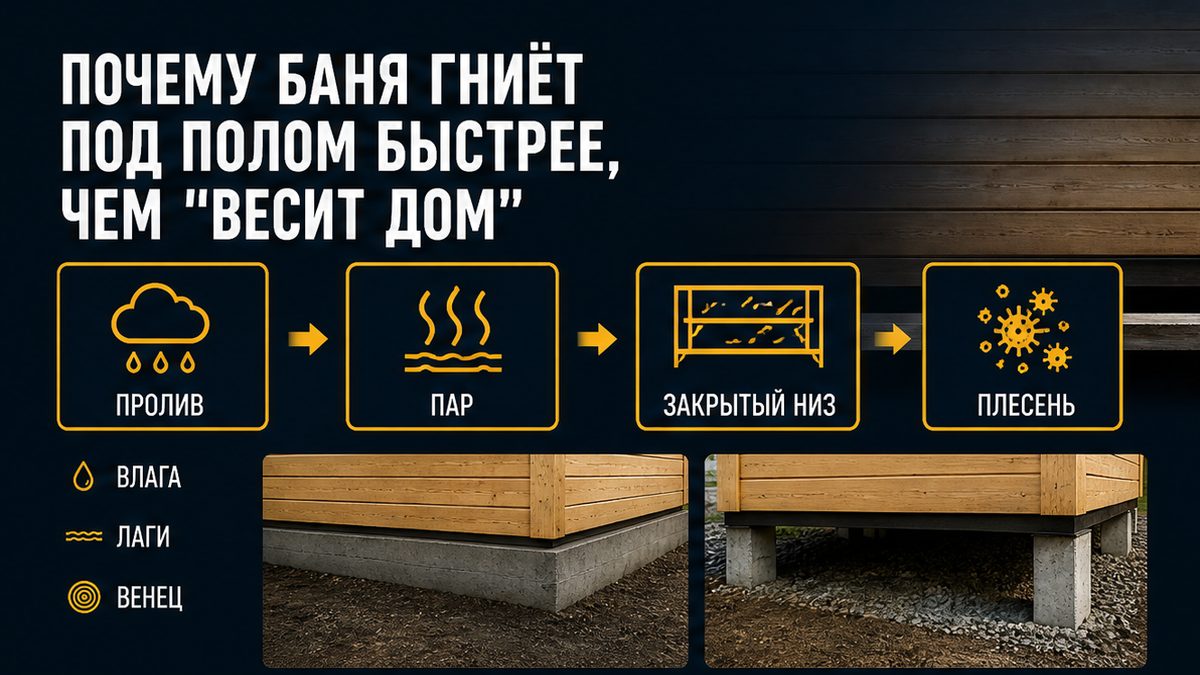 Почему влажная баня гниёт под полом быстрее, чем от нагрузки дома