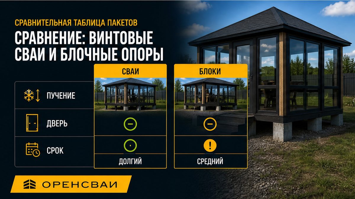 Сравнение винтовых свай и блочных опор под беседку по пучению