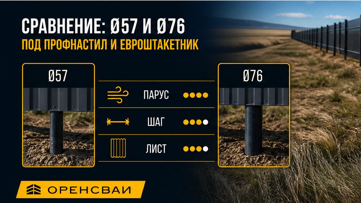 Сравнение свай Ø57 и Ø76 под профнастил и евроштакетник