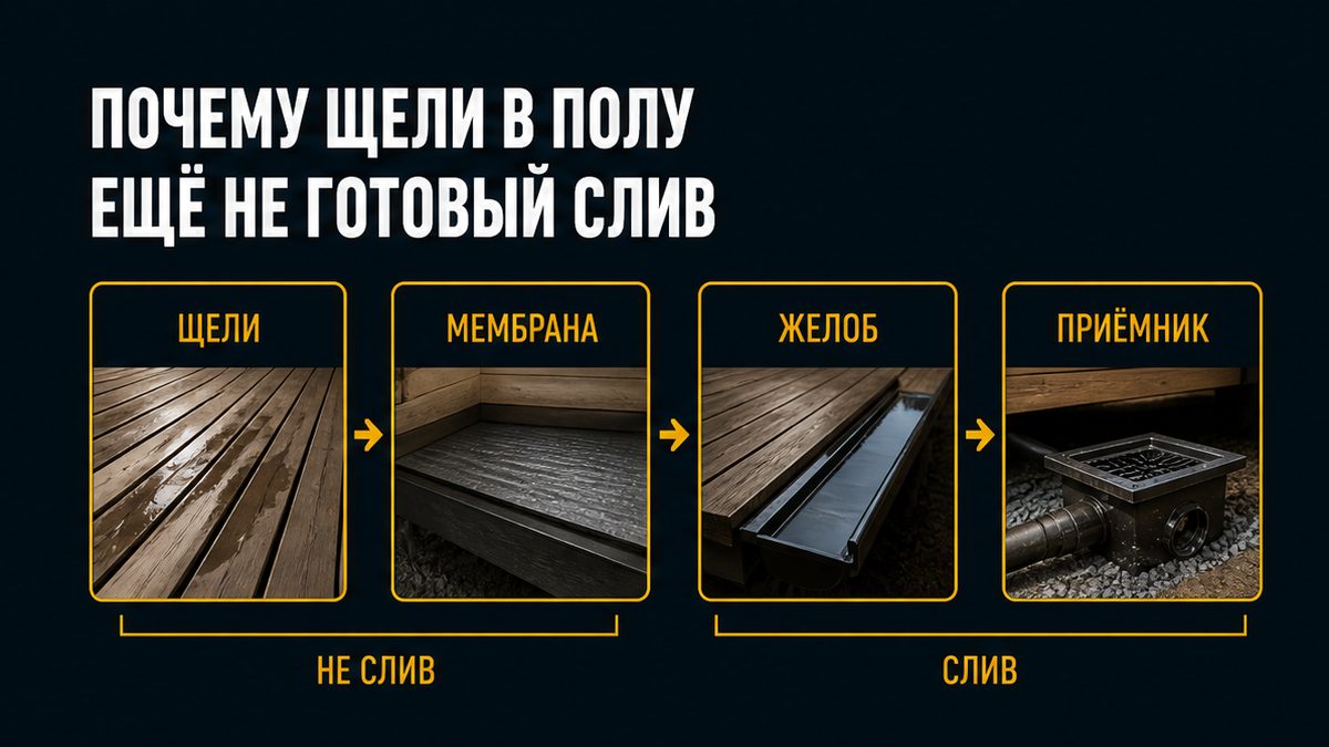 Почему щели в полу бани ещё не готовый слив