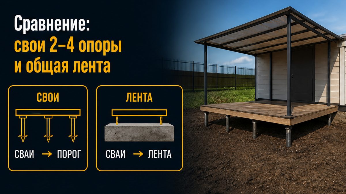 Сравнение своих опор крыльца и жёсткой ленты с домом