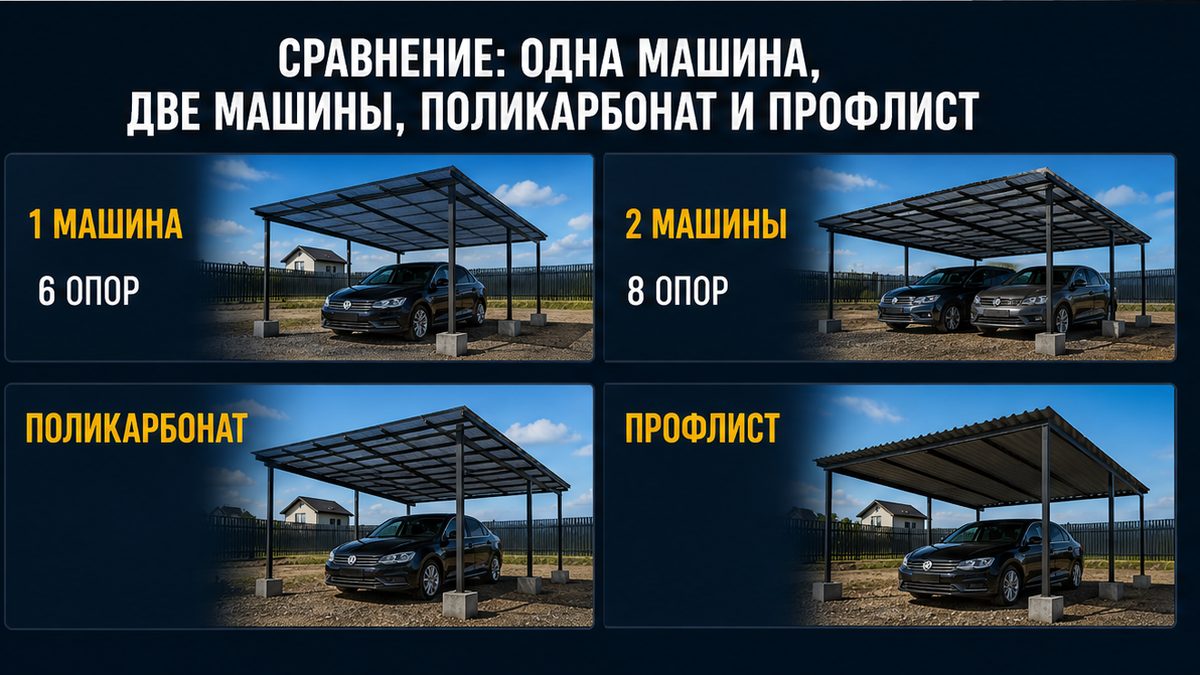 Сравнение навеса на одну машину и на две машины
