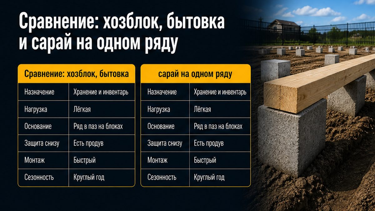 Сравнение шага опор под хозблок, бытовку и лёгкий сарай
