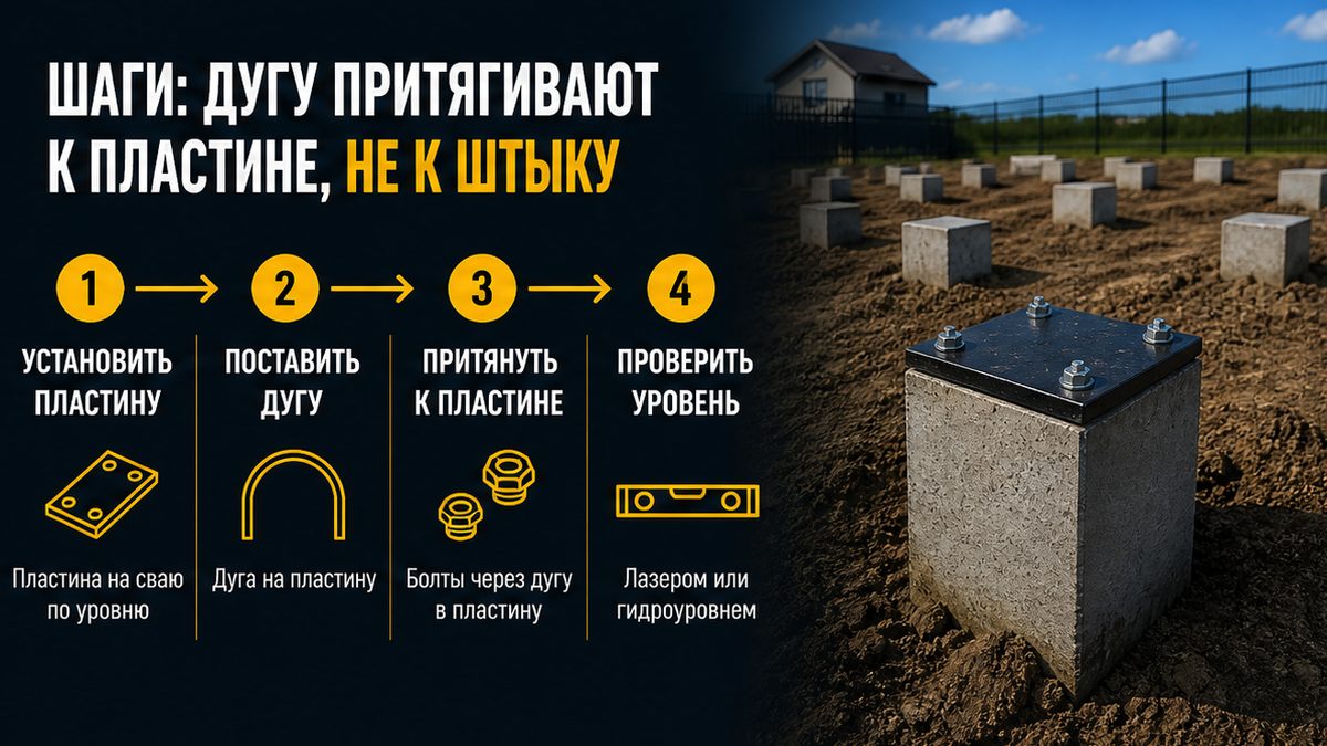 Болт притягивает дугу теплицы к пластине оголовка