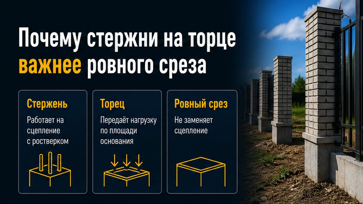 Стержни арматуры на торце сваи до первого кирпича столба