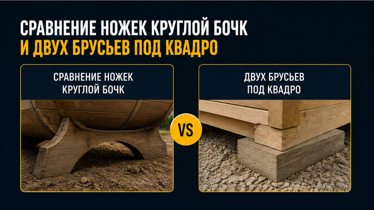 Круглая бочка на ножках с прокладкой и квадро на двух брусьях
