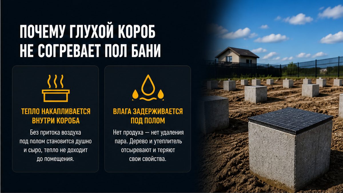 Экран цоколя бани на сваях и решётка, пол греет свой слой