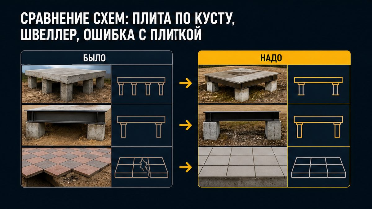 Обвязка швеллером на оголовках свай под кирпичную печь барбекю
