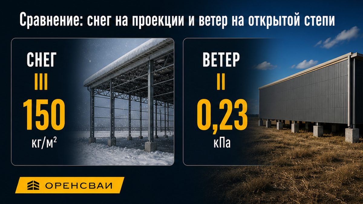 Снеговая и ветровая нагрузка на металлический ангар в Оренбуржье