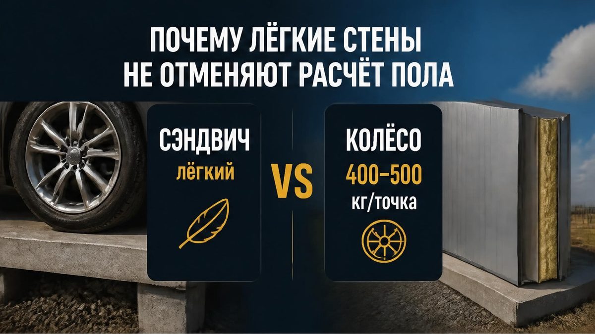 Почему сэндвич-стены не снимают колёсную нагрузку с плиты гаража
