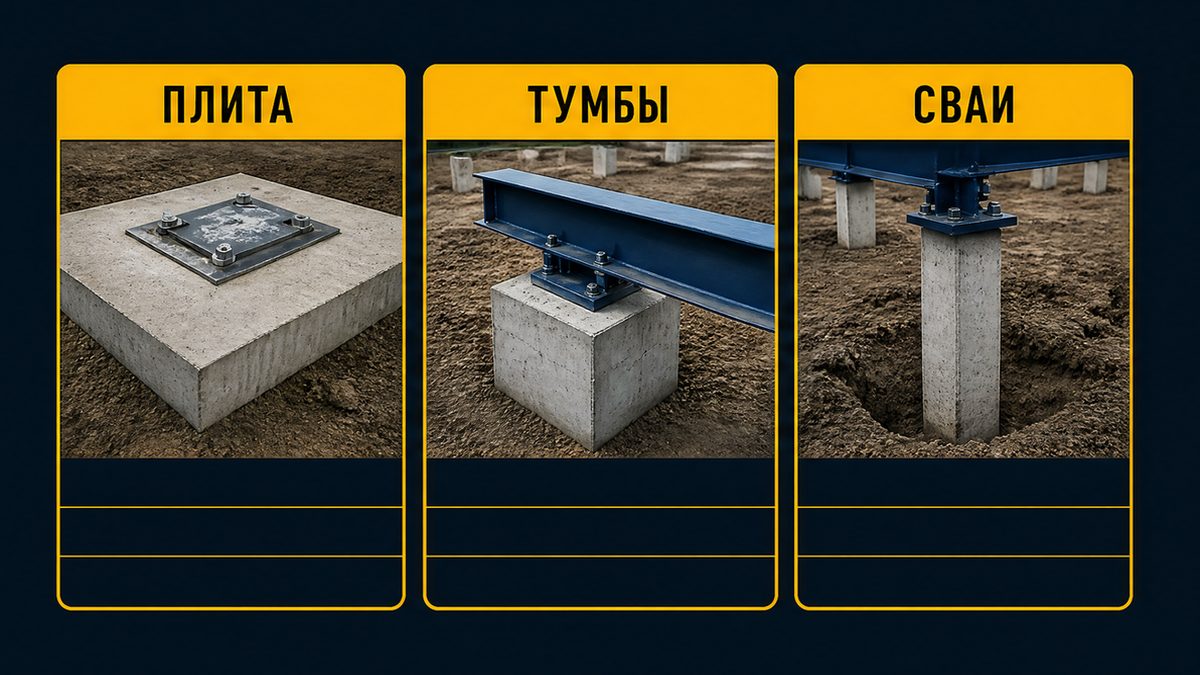 Плита, связанные тумбы и сваи в точках тензодатчиков — три опоры автовесов