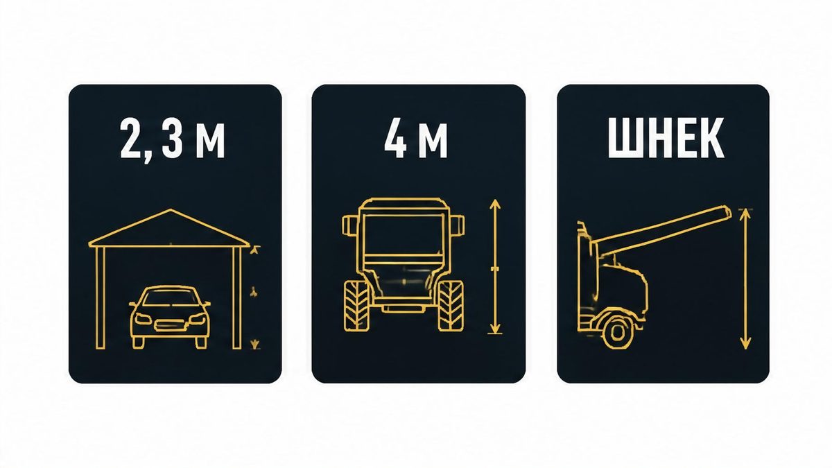 Просвет автонавеса 2,3 м против кузова около 4 м и шнека 4,3–4,7 м