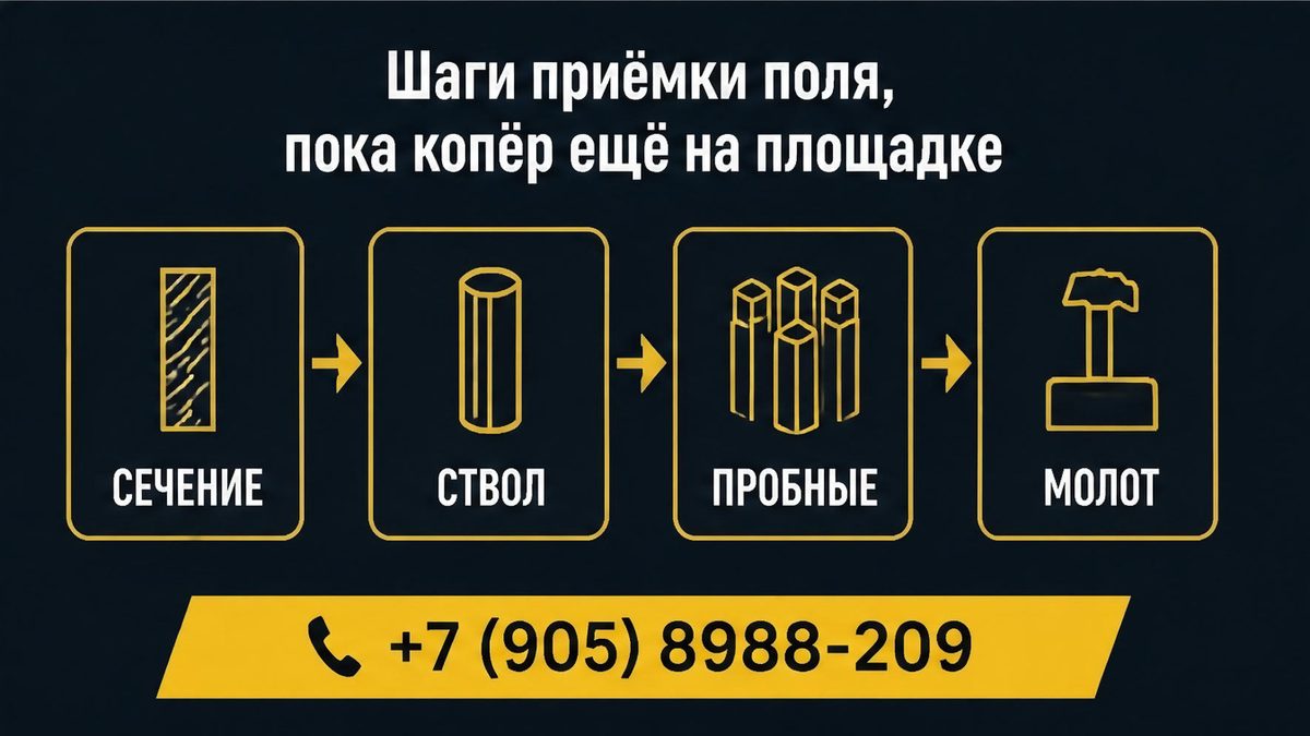 Пока копёр на площадке: сечение, ствол, пробные сваи и молот