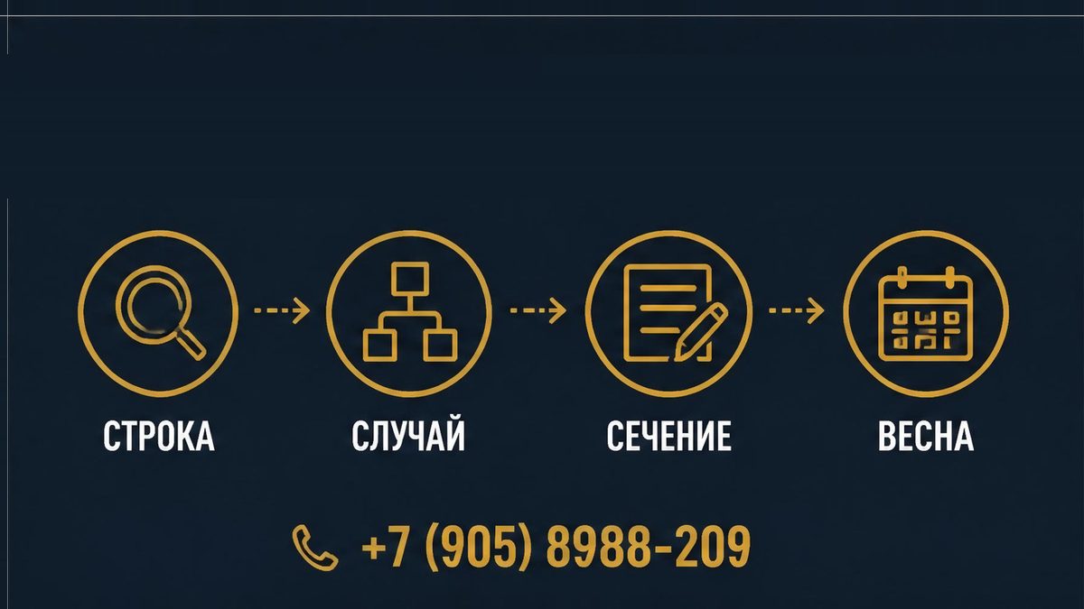 Шаги: строка графика, два случая, сечение стволов, не ждать весны
