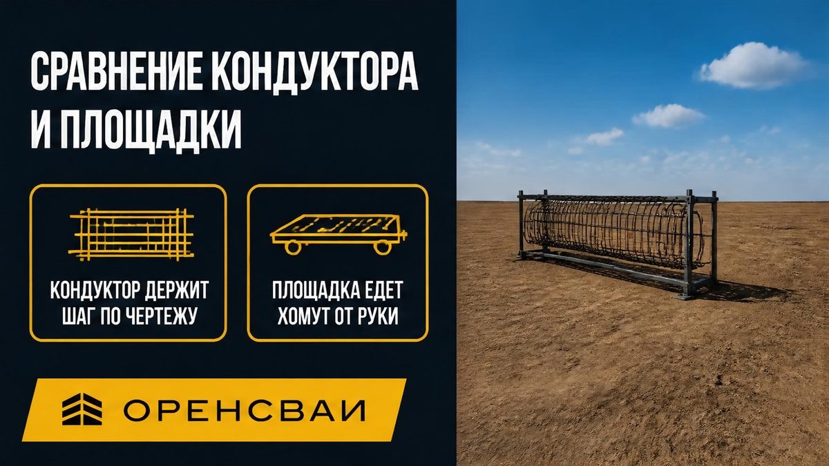 Кондуктор держит шаг по чертежу, на площадке хомут уходит от руки